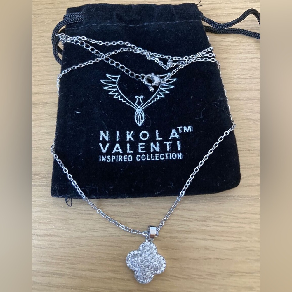 NEW| White Gold Plated Pave Clover Necklace